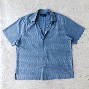 Nat Nash Men’s Silk Button Up Pale Blue Embroidered Short Sleeve XL